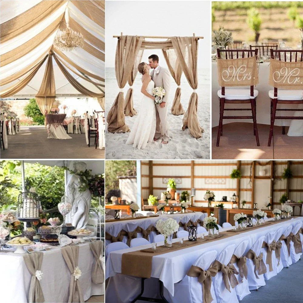Chemin de table en jute decoration champetre mariage - vue 6 sur 7