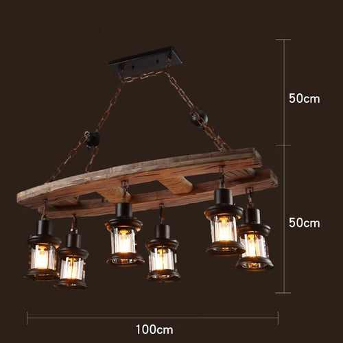 lustre rétro en bois style industriel pour café et restaurant - vue 13 sur 24