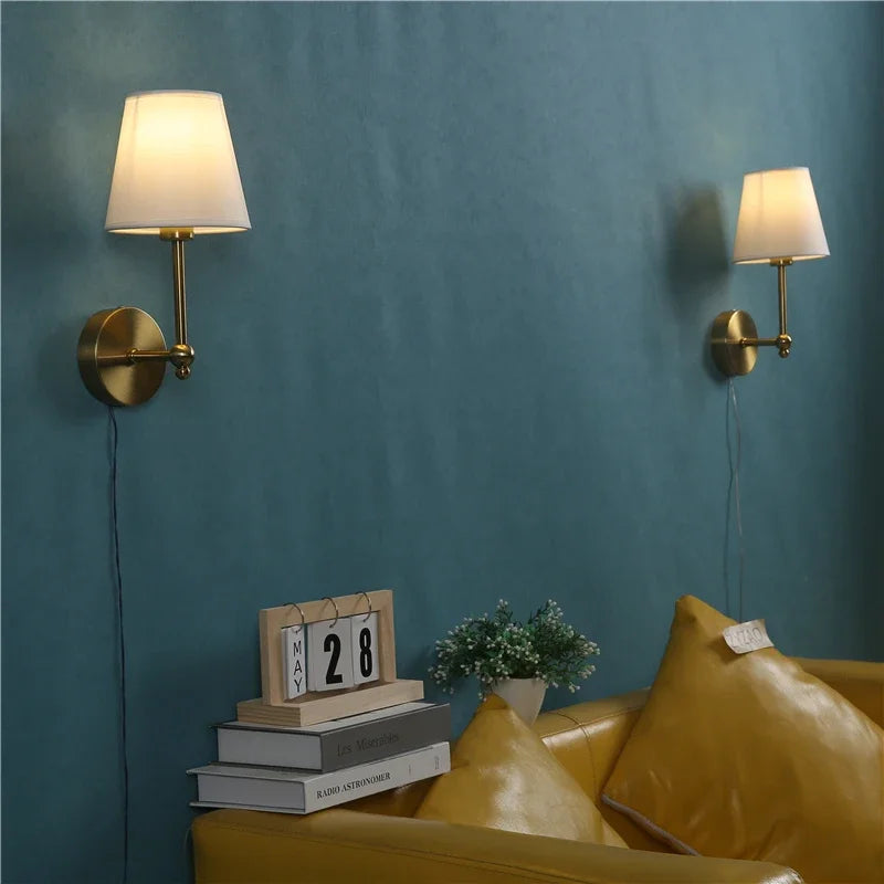 applique murale led rétro américaines couvertes de lin luxueuses - vue 5 sur 8