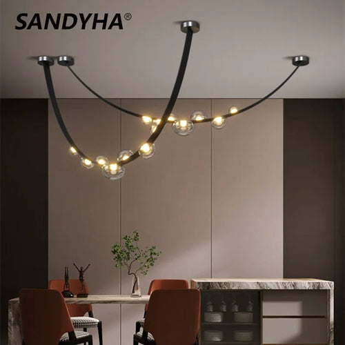 sandyha lustre en cuir avec suspension led design moderne - vue 2 sur 12