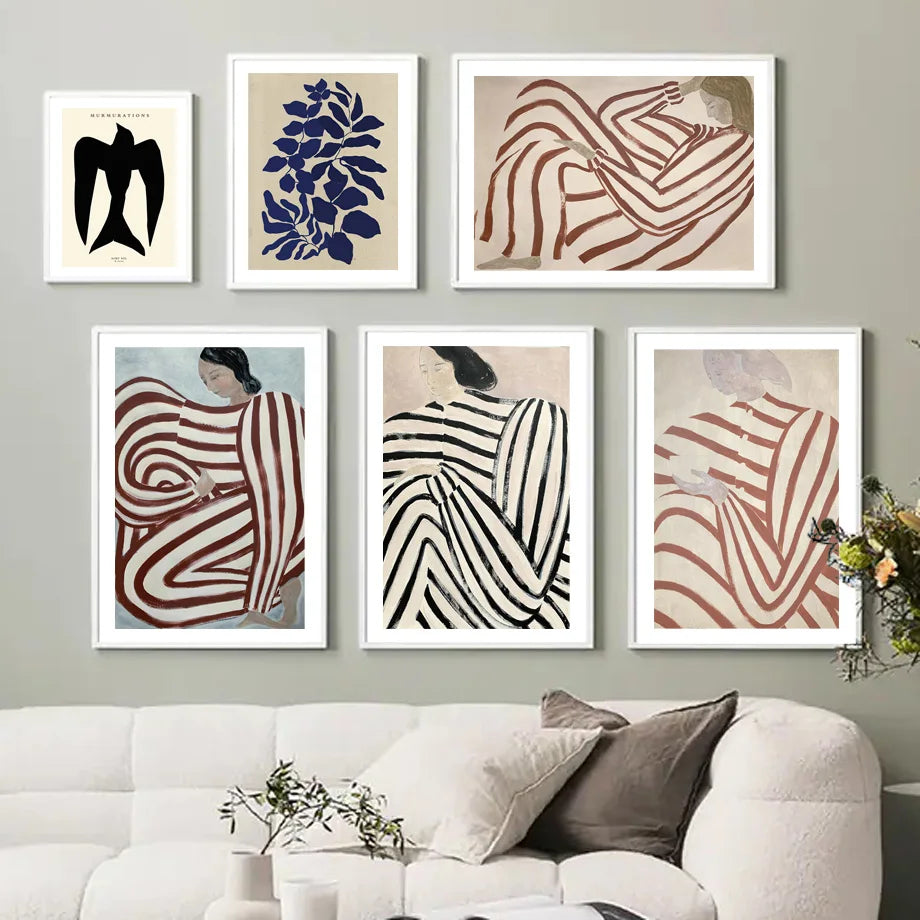 pyjama rayé femme géométrie feuille art mural rétro décoratif - vue 2 sur 7