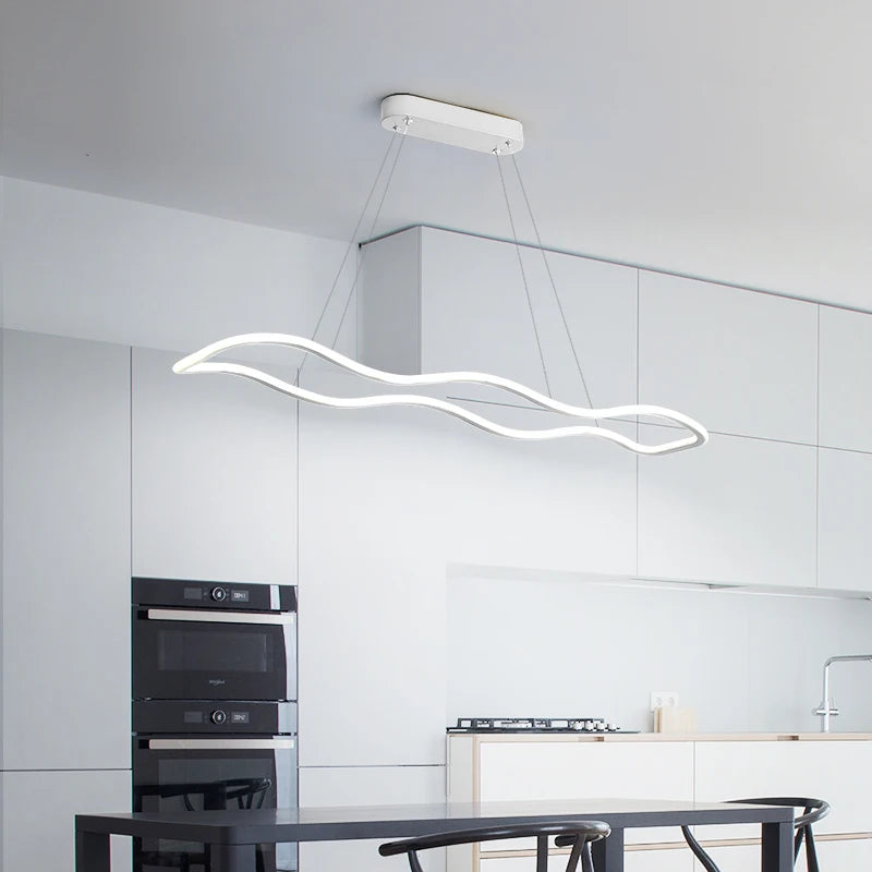 suspension moderne longue vague lumineuse pour salle à manger - vue 5 sur 15