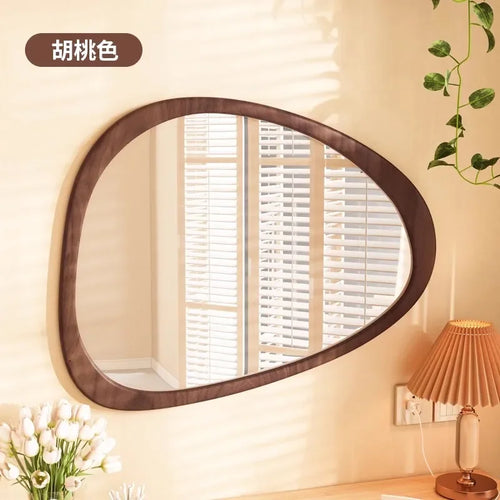 miroir en bois vintage tendance avec verre irrégulier pour maquillage HD - vue 8 sur 10