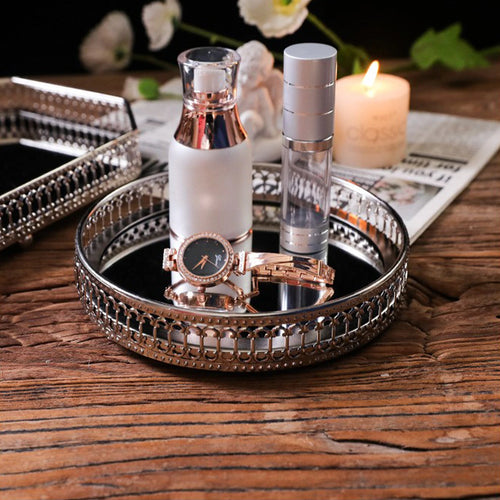 plateau de rangement en métal miroir décoratif pour cosmétiques et vaisselle - vue 3 sur 14