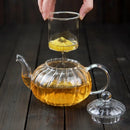 théière verre citrouille rayée filtre floral résistante chaleur