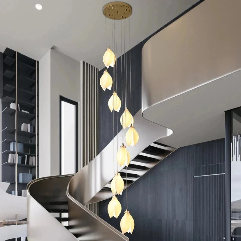 lustre duplex led en céramique magnolia pour hôtel et villa - vue 3 sur 15