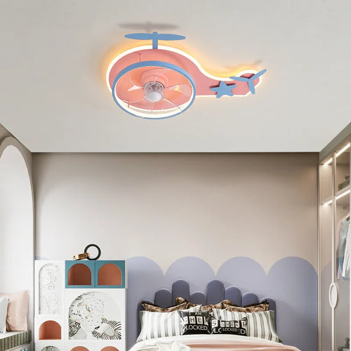 plafonnier led nordique ventilateur avion enfant réglable et télécommande - vue 3 sur 8