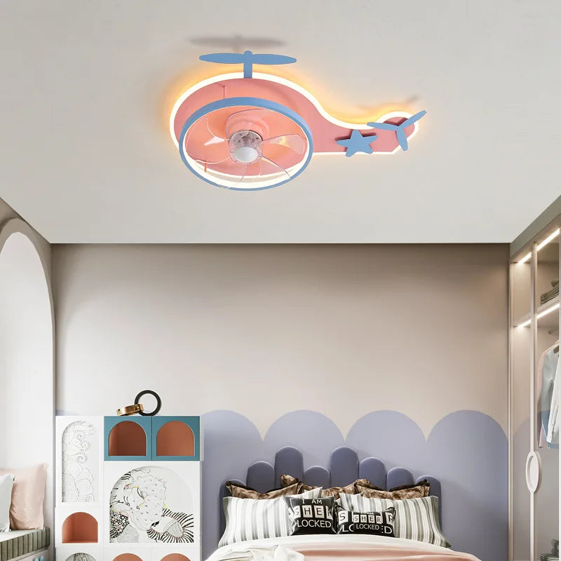 plafonnier led nordique ventilateur avion enfant réglable et télécommande - vue 3 sur 8
