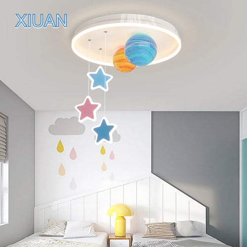 lustre créatif pour école maternelle en verre coloré planète univers étoile - vue 2 sur 7