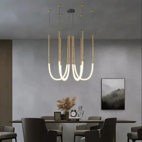 lustre minimaliste moderne italien led créative en bambou - vue 3 sur 14