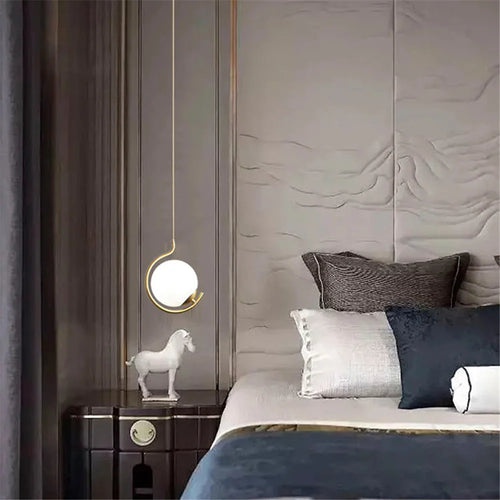 suspension nordique en métal et verre avec boule led décorative - vue 5 sur 10