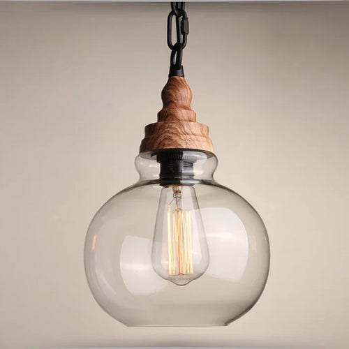 edison luminaire suspendu vintage en verre bois et fer - vue 9 sur 9