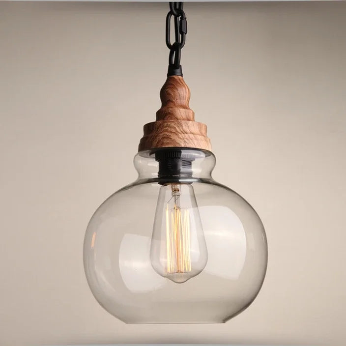 edison luminaire suspendu vintage en verre bois et fer - vue 9 sur 9