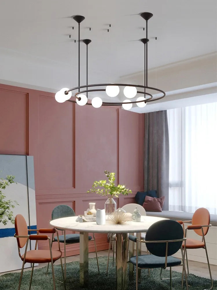 lustre moderne créatif orbite planète en verre led décoration café - vue 2 sur 8