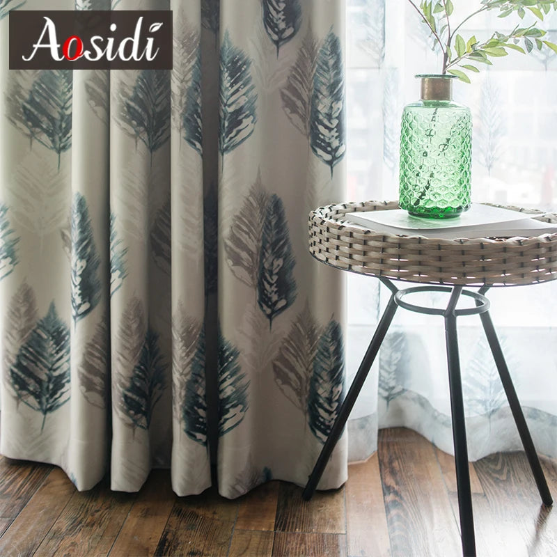 Voilage rideau motif plumes style mediterraneen salon chambre - vue 1 sur 8
