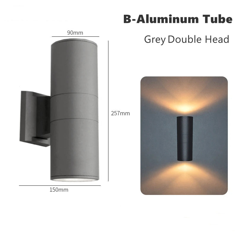 12W Outdoor Glass Tube LED Wall Lamp E27 Waterproof Single Double Head Up&Down Lighting Porch Light Garden Exterior Wall Sconce