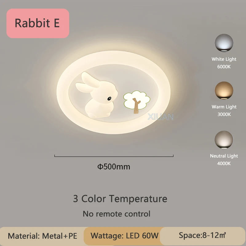 Creative Children's Room Ceiling Lamps Carrot Cloud Rabbit Ceiling Light Nursery Room School Baby Girl Bedroom Chandelier AC220V - vue 7 sur 15