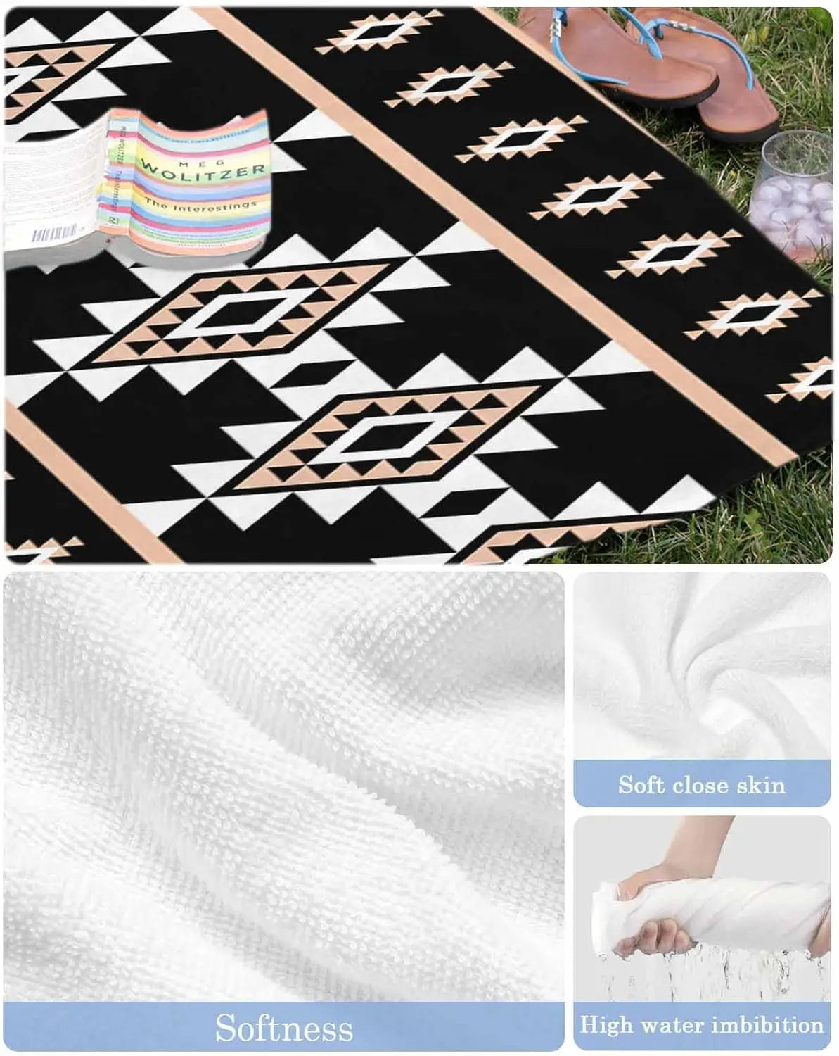 serviette de plage motif aztèque douce absorbante polyester - vue 6 sur 6