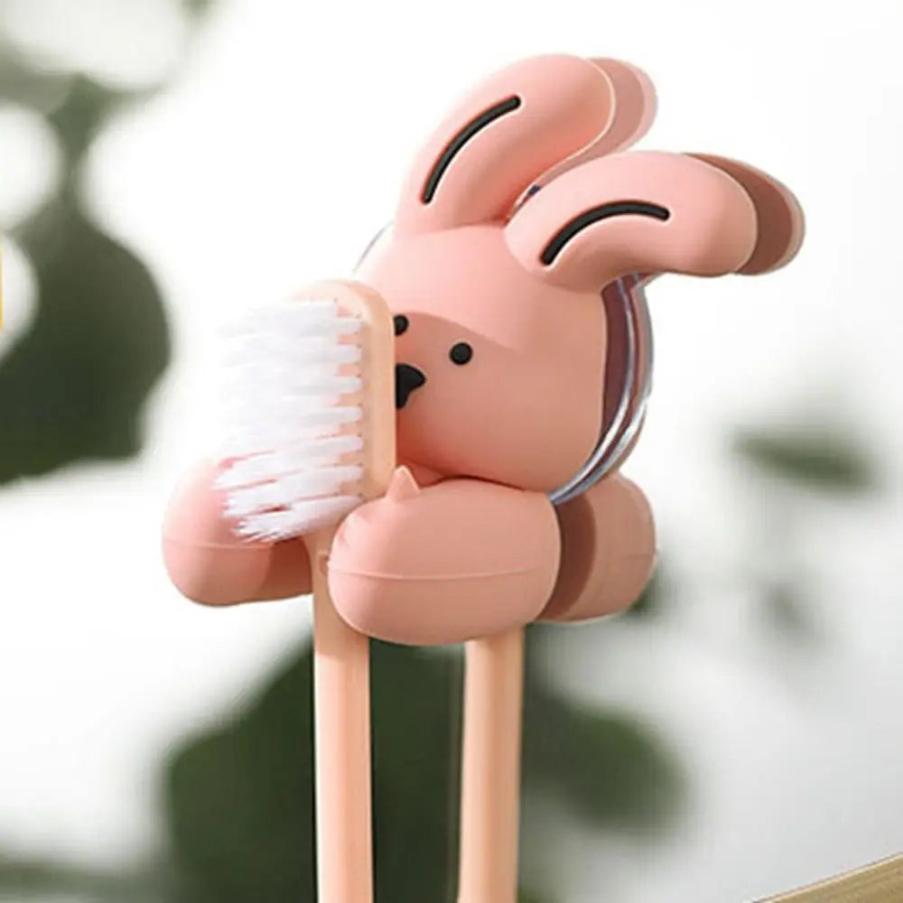 porte-brosse à dents lapin en silicone avec ventouse et crochet rangement - vue 4 sur 8