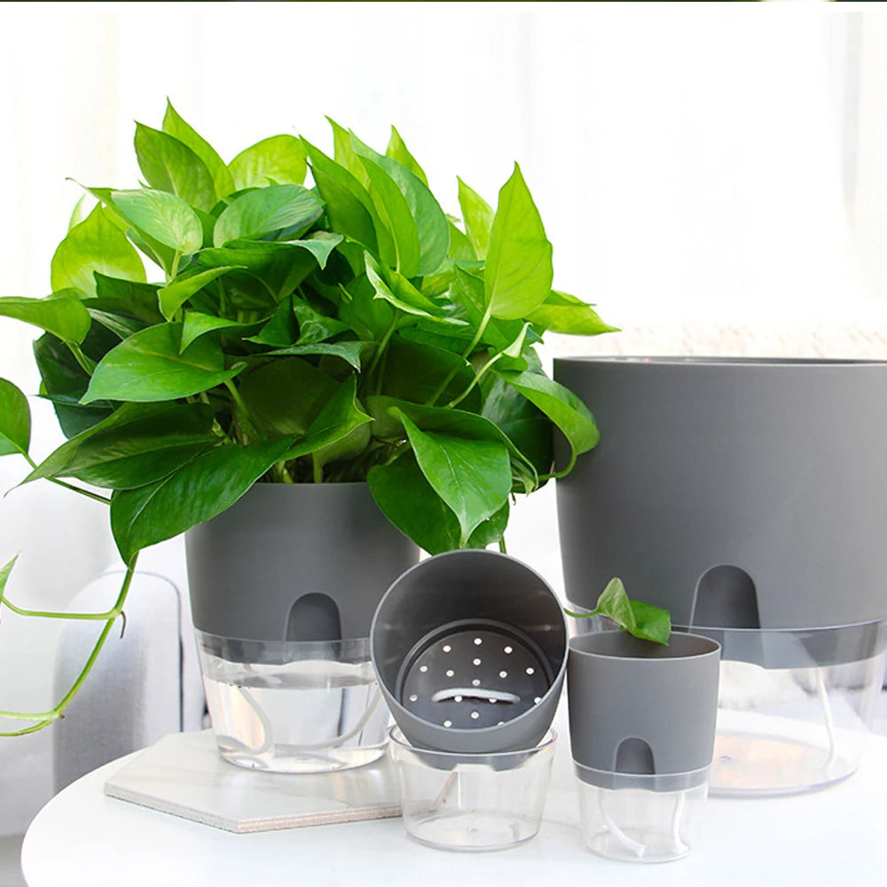pot de fleurs en plastique avec arrosage automatique et corde absorbante - vue 2 sur 8