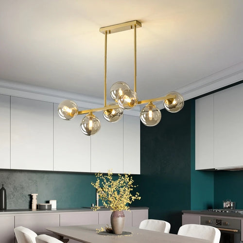 lustre suspendu en cuivre avec boule de verre pour décoration intérieure - vue 2 sur 10