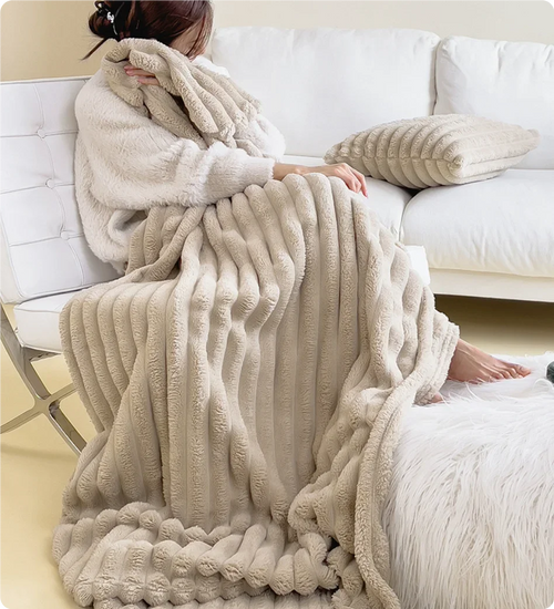 Plaid polaire épais doux style uni pour lit - vue 5 sur 7