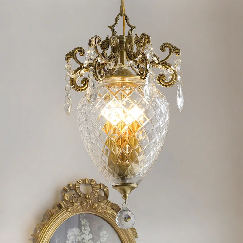 lustre doré en cristal français motif ananas moyen âge suspension - vue 4 sur 7