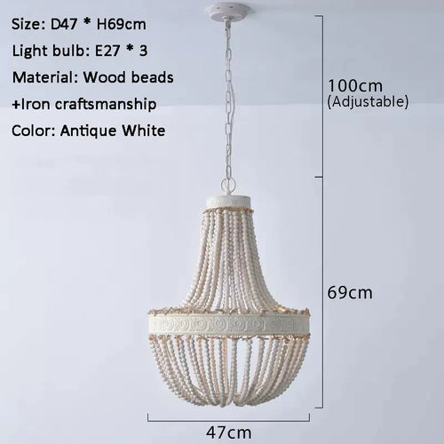 lustre vintage en bois perle style campagne américaine - vue 10 sur 9