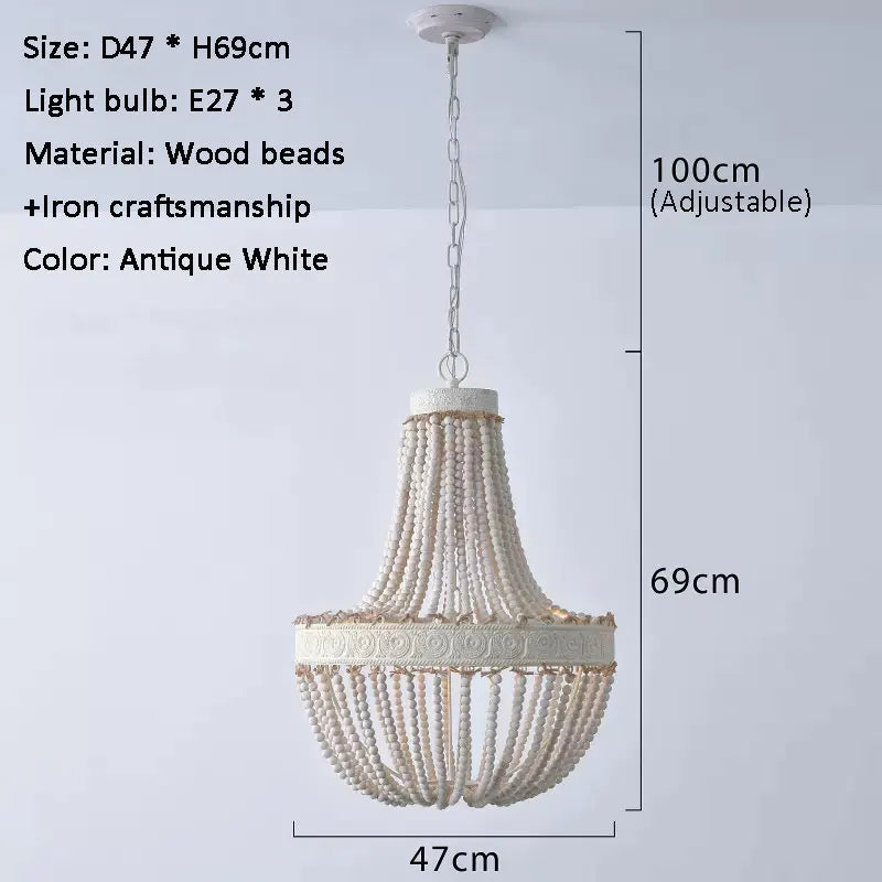 lustre vintage en bois perle style campagne américaine - vue 9 sur 9