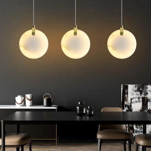 lustre led en marbre naturel avec fil réglable en laiton - vue 4 sur 10