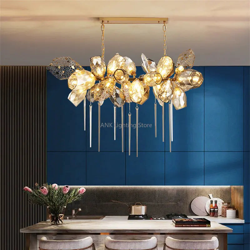 lustre moderne en acier inoxydable et cristal avec led intégrée - vue 4 sur 12