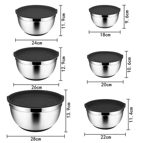 Set 6 bols inox gigognes avec couvercles antidérapants - vue 3 sur 7
