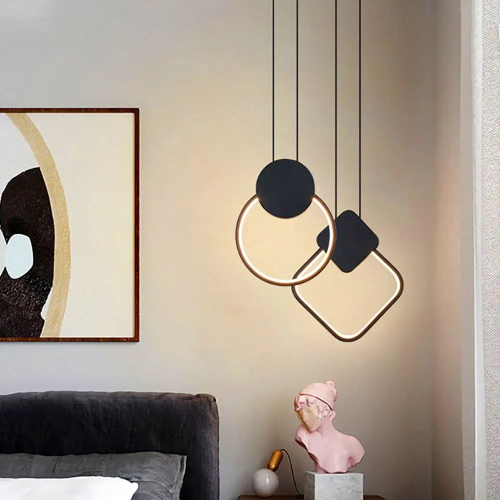 suspension moderne en acrylique lune éclipse avec lumière led - vue 4 sur 12
