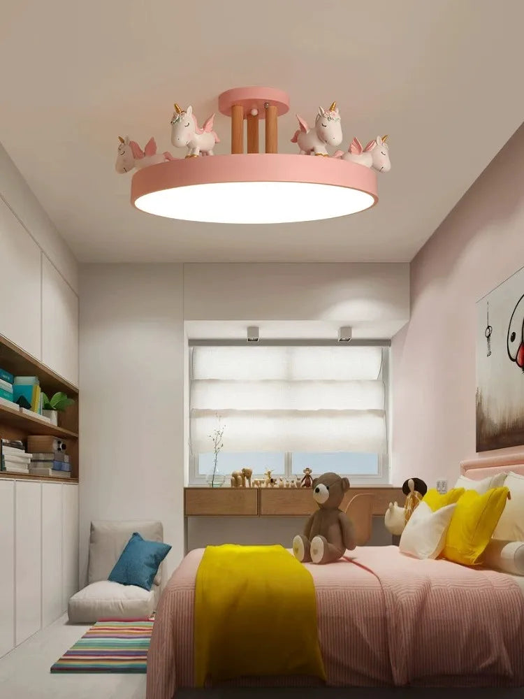 BOSSEN Scandinavian LED Children's Room Ceiling Pendant Light, Pink/Blue Unicorn for Living Room, Bedroom Home Decoration. - vue 1 sur 14