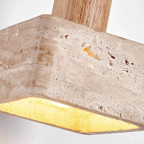 Lampe suspension LED carré en pierre lustre chambre chevet Style crème en bois massif rétro lumière E27 ampoule pour salon maison Bar - vue 5 sur 7