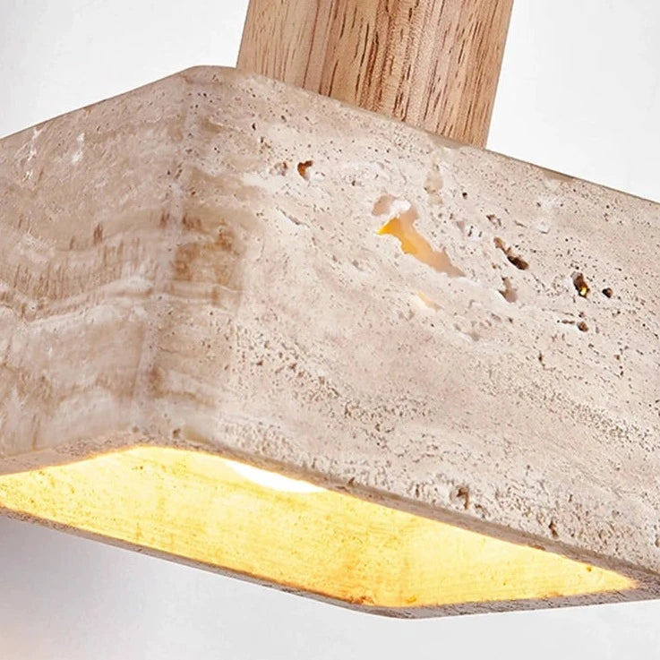 Lampe suspension LED carré en pierre lustre chambre chevet Style crème en bois massif rétro lumière E27 ampoule pour salon maison Bar - vue 4 sur 7