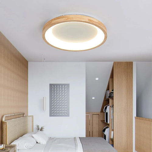 lampes de plafond en bois massif led simple japonais - vue 2 sur 9