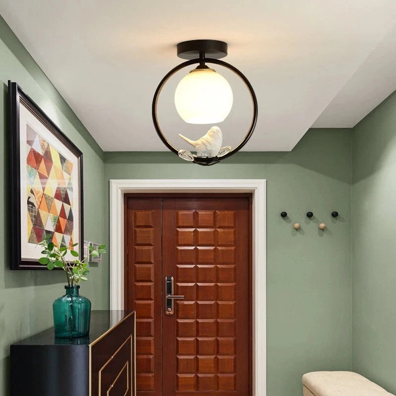 plafonnier nordique en fer style 	 avec décoration oiseau - vue 4 sur 16