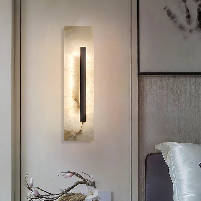40CM High Natural Marble Wall Lamp Led Postmodern Living Room Bedroom Home Decor Light Luxury Bedside Hallway Sconce - vue 4 sur 7