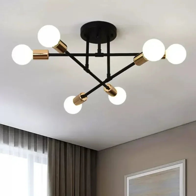 lustre led moderne semi-noir blanc or intérieur salon manger chambre - vue 2 sur 16