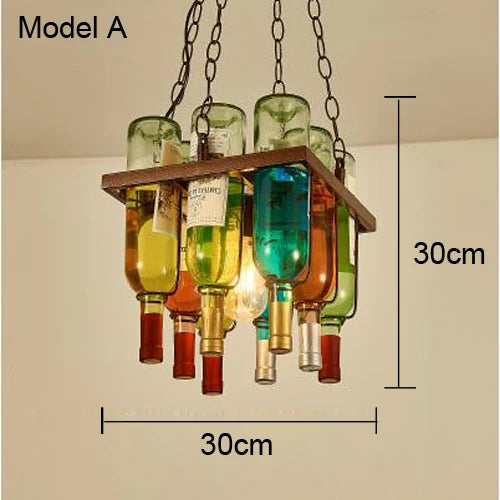 Lustre Bouteille de vin en verre E27 LED Vintage américain rétro industriel Bar créatif café Restaurant éclairage