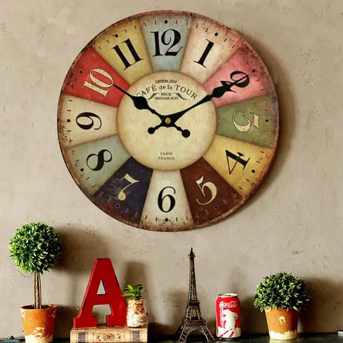 horloge murale en bois épais style ferme pour décoration rétro - vue 3 sur 6