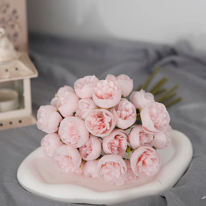 bouquet de 27 roses et pivoines artificielles en soie décoratif - vue 10 sur 12