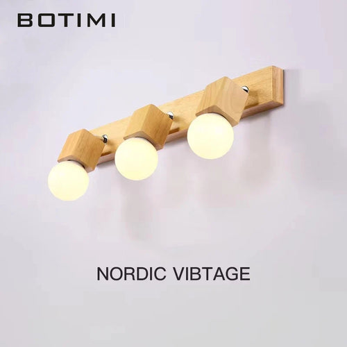 botimi triple applique miroir bois base nordique ajuster hôtel lumières murale - vue 2 sur 10