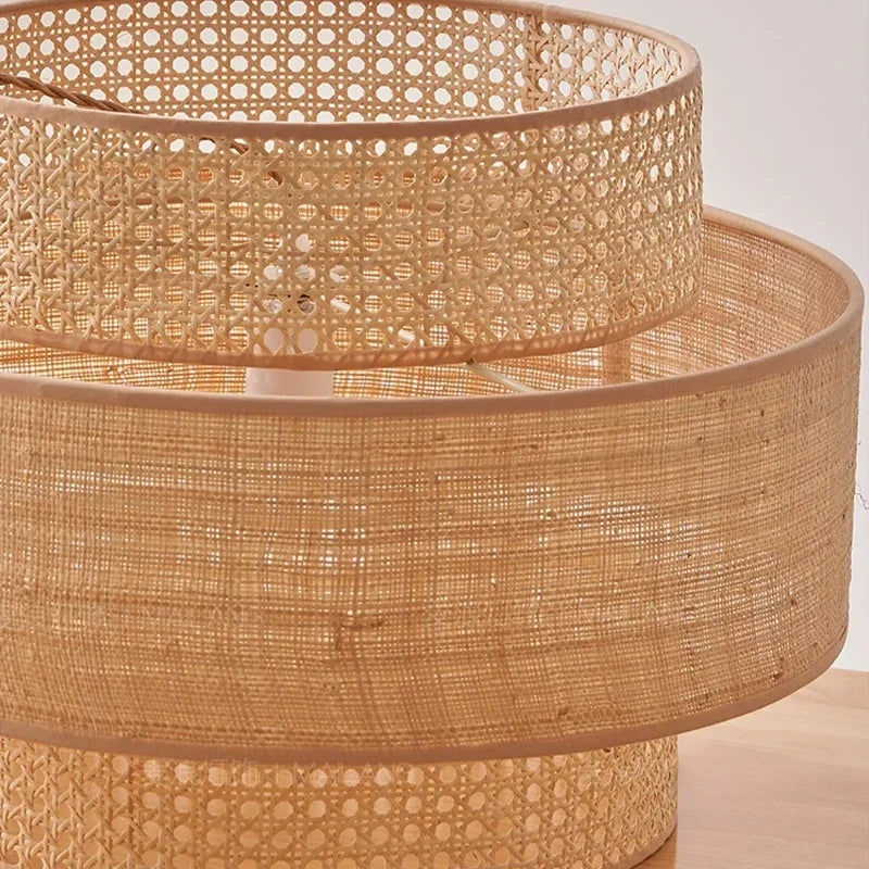 lustre à led wabi sabi en rotin pour décoration intérieure - vue 5 sur 10