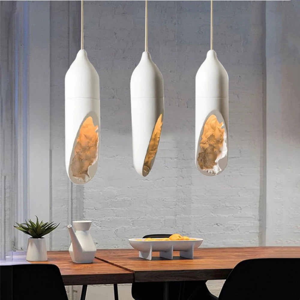 Janpanese Wabi Sabi suspension moderne créative plâtre suspension lampe Foyer cuisine chambre chevet abstrait blanc lustre - vue 4 sur 7