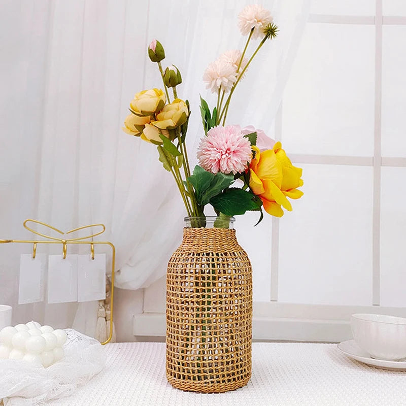 vase en rotin tissé pour fleurs séchées décoration rétro - vue 2 sur 8