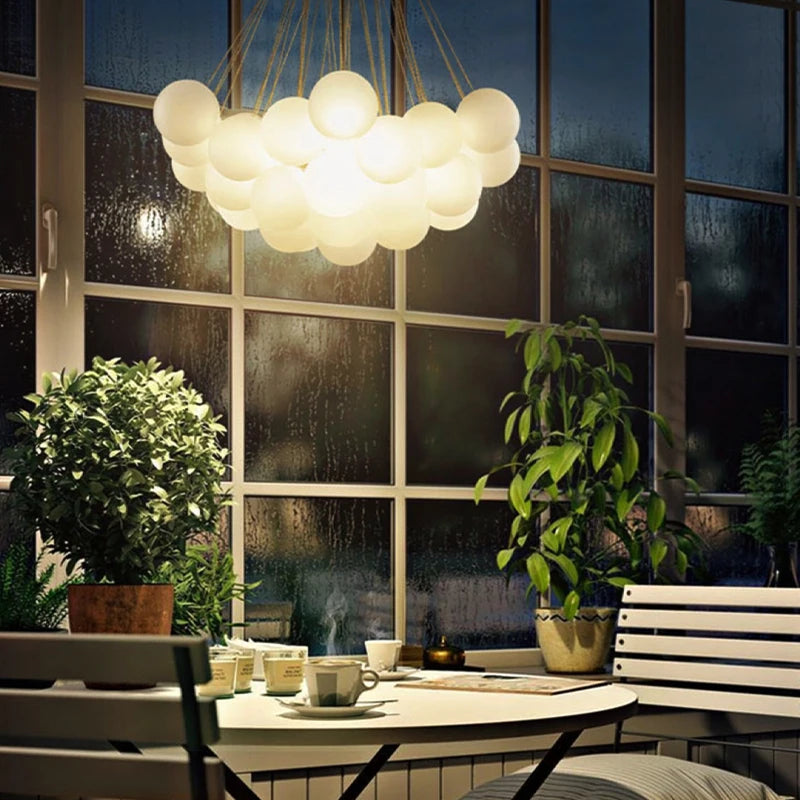 lustre boule de verre moderne led suspension nordique suspendu - vue 4 sur 10