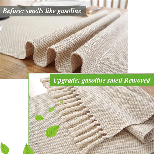 Chemin de table lin brodé style rustique beige 8 mots - vue 5 sur 7