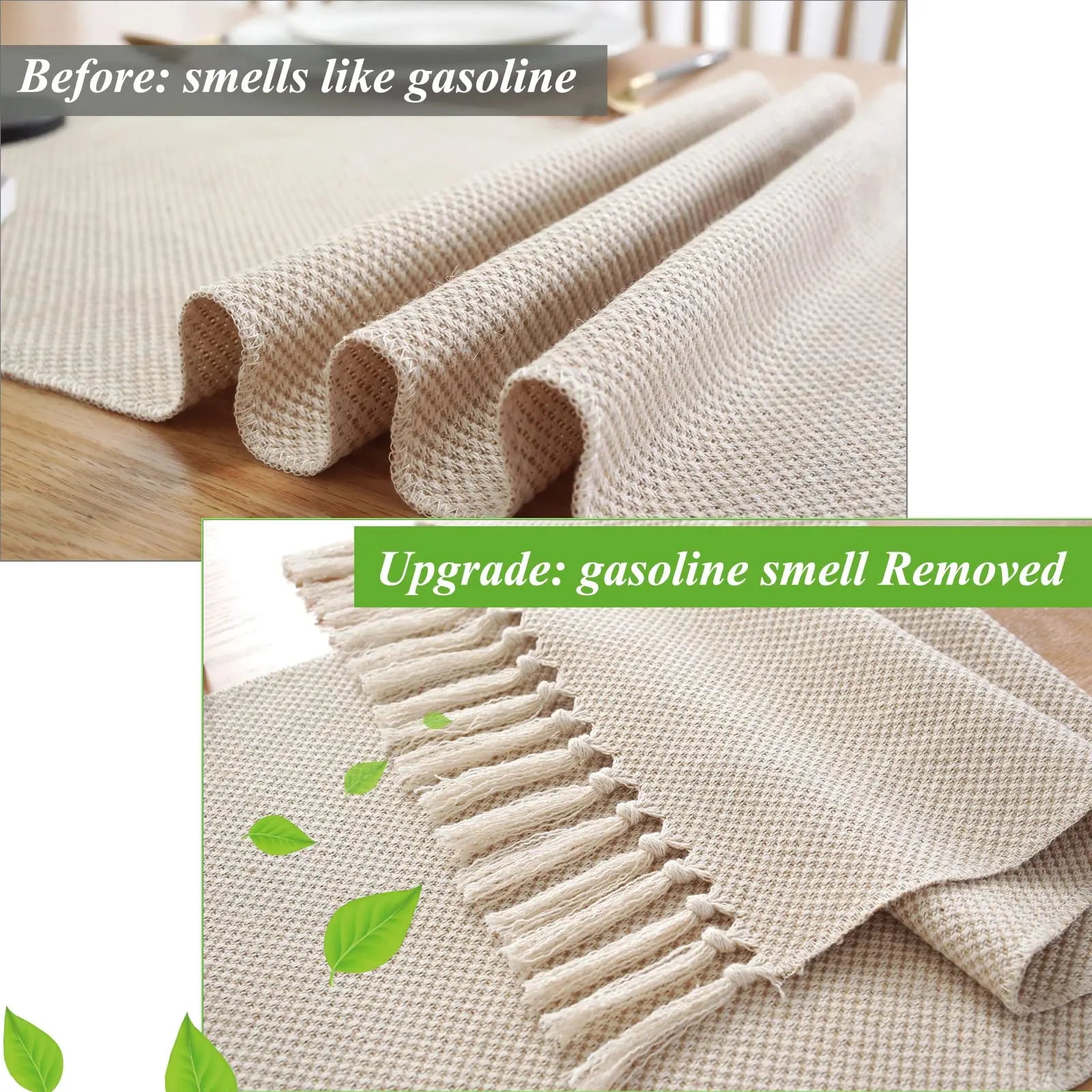 Chemin de table en lin brodé rustique beige - vue 4 sur 7